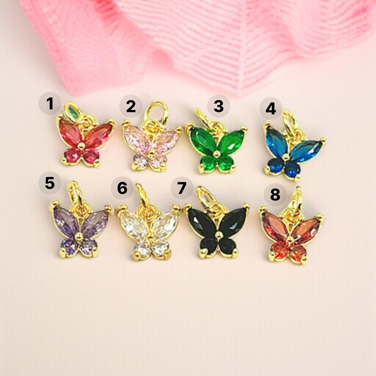 18K Gold Plated Butterfly Charms | Colorful Zircon Butterfly Pendant