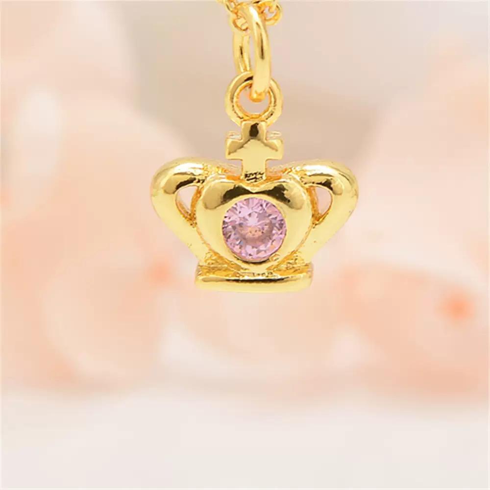 18K Gold Plated Crown Charms | Colorful Zircon Crown Pendant