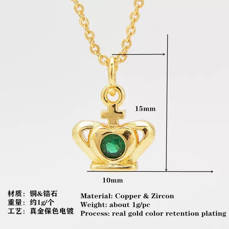 18K Gold Plated Crown Charms | Colorful Zircon Crown Pendant