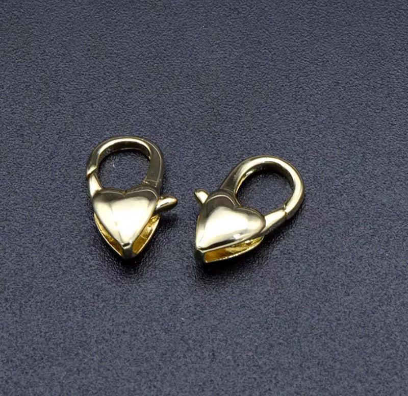 14mm Heart Lobster Clasps, 18K Gold Plated Copper Jewelry Clasps, DIY