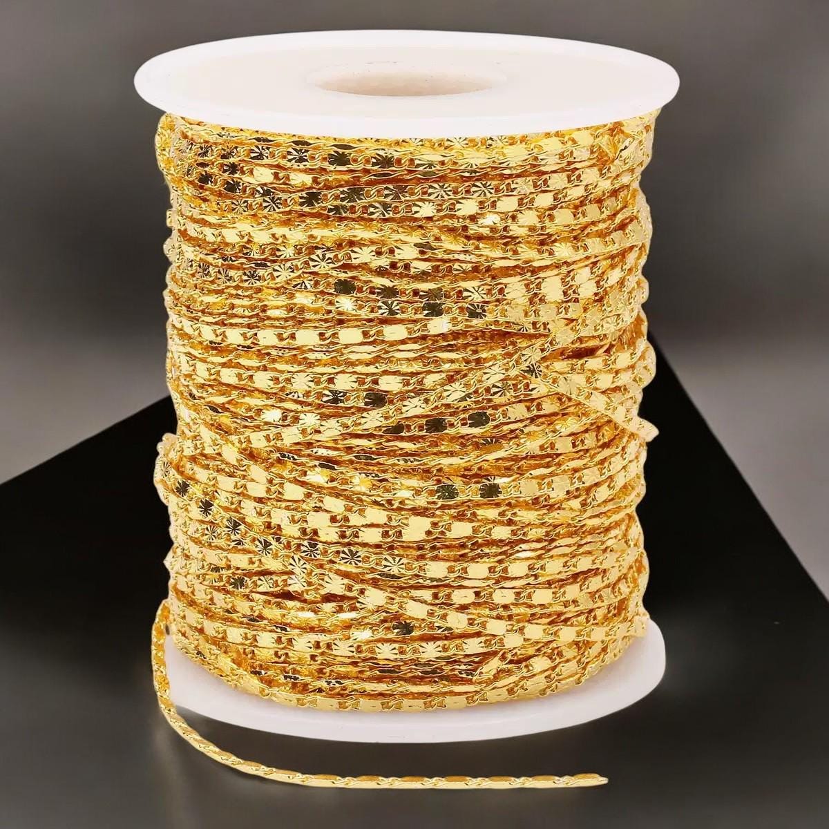 Diamond Cut Cable Chain by the Yard  Gold Plated Sparkle Link Chain for Jewelry Making, DIY Necklaces , Bracelets