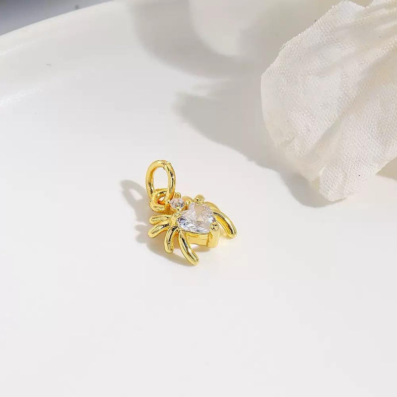 18K Gold Spider Charm Pendant | CZ Spider Jewelry Charm for DIY Necklaces