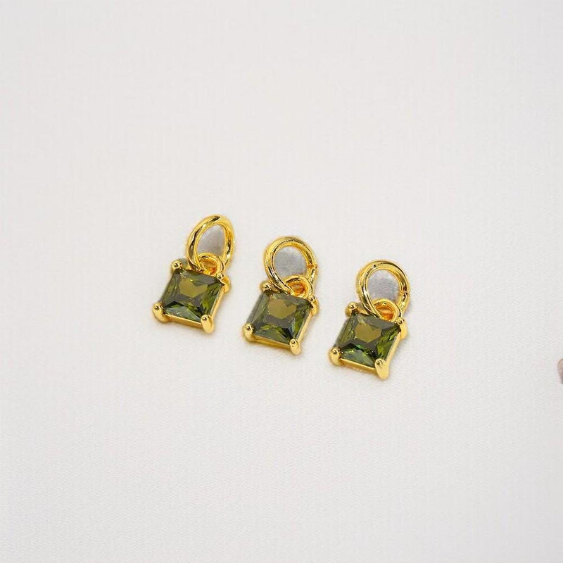18K Gold Square CZ Charm Pendant | Colorful Crystal Charms for Necklaces & DIY Jewelry