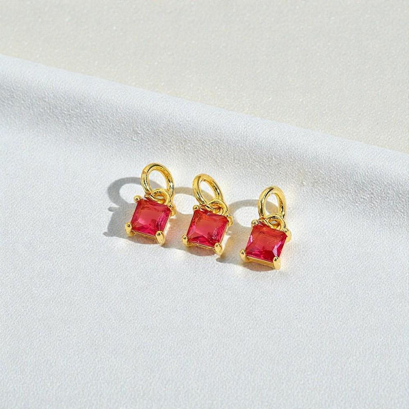 18K Gold Square CZ Charm Pendant | Colorful Crystal Charms for Necklaces & DIY Jewelry