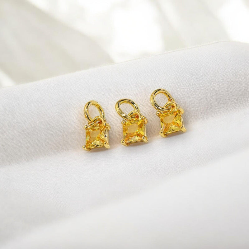 18K Gold Square CZ Charm Pendant | Colorful Crystal Charms for Necklaces & DIY Jewelry