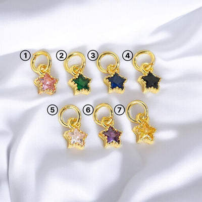 18K Gold Star CZ Charms | Mini Crystal Star Pendants for Necklaces & DIY Jewelry