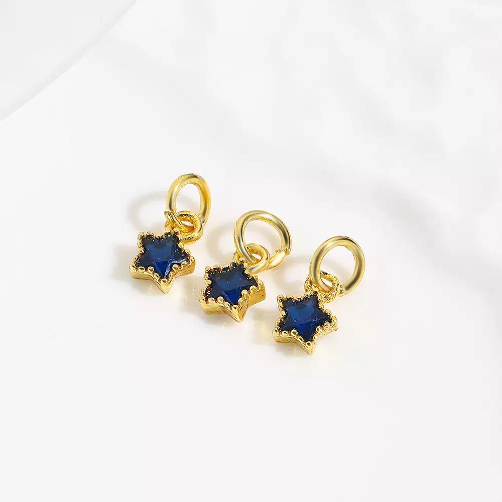 18K Gold Star CZ Charms | Mini Crystal Star Pendants for Necklaces & DIY Jewelry