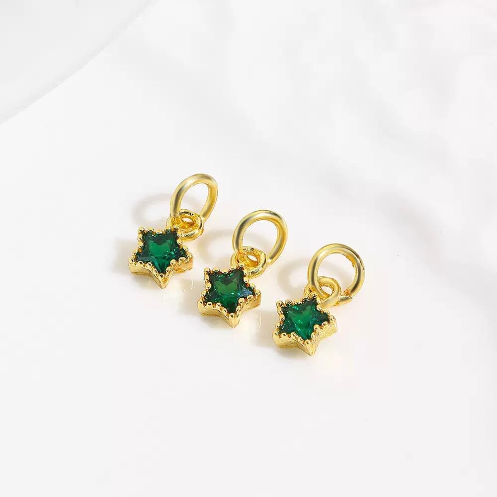 18K Gold Star CZ Charms | Mini Crystal Star Pendants for Necklaces & DIY Jewelry