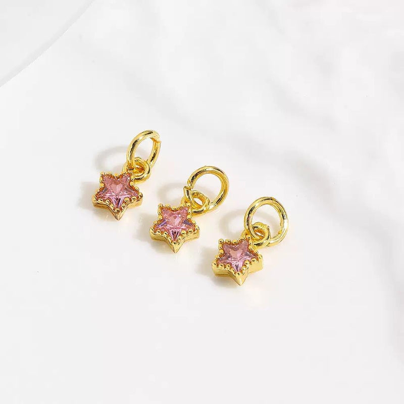 18K Gold Star CZ Charms | Mini Crystal Star Pendants for Necklaces & DIY Jewelry