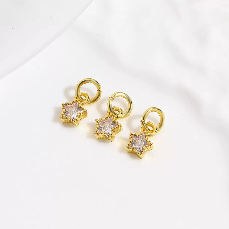 18K Gold Star CZ Charms | Mini Crystal Star Pendants for Necklaces & DIY Jewelry