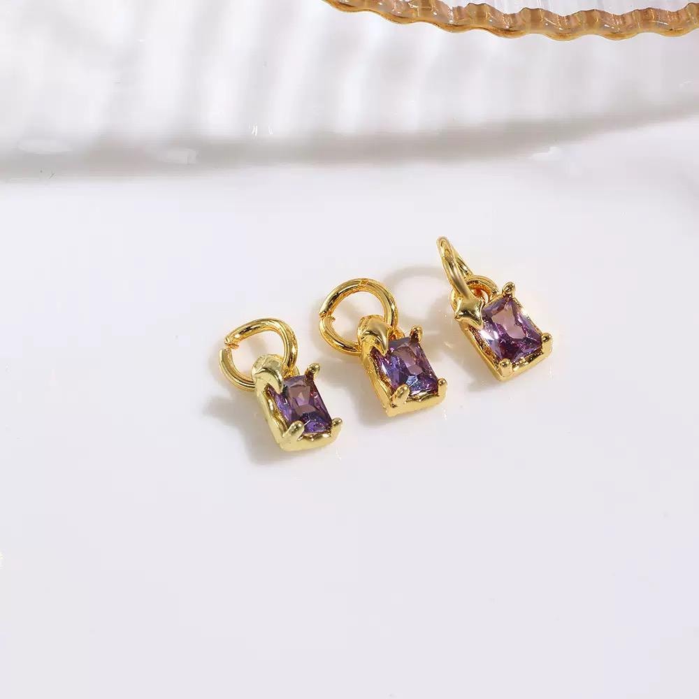 18K Gold CZ Rectangle Charms | Mini Crystal Bar Pendants for Necklaces & DIY Jewelry