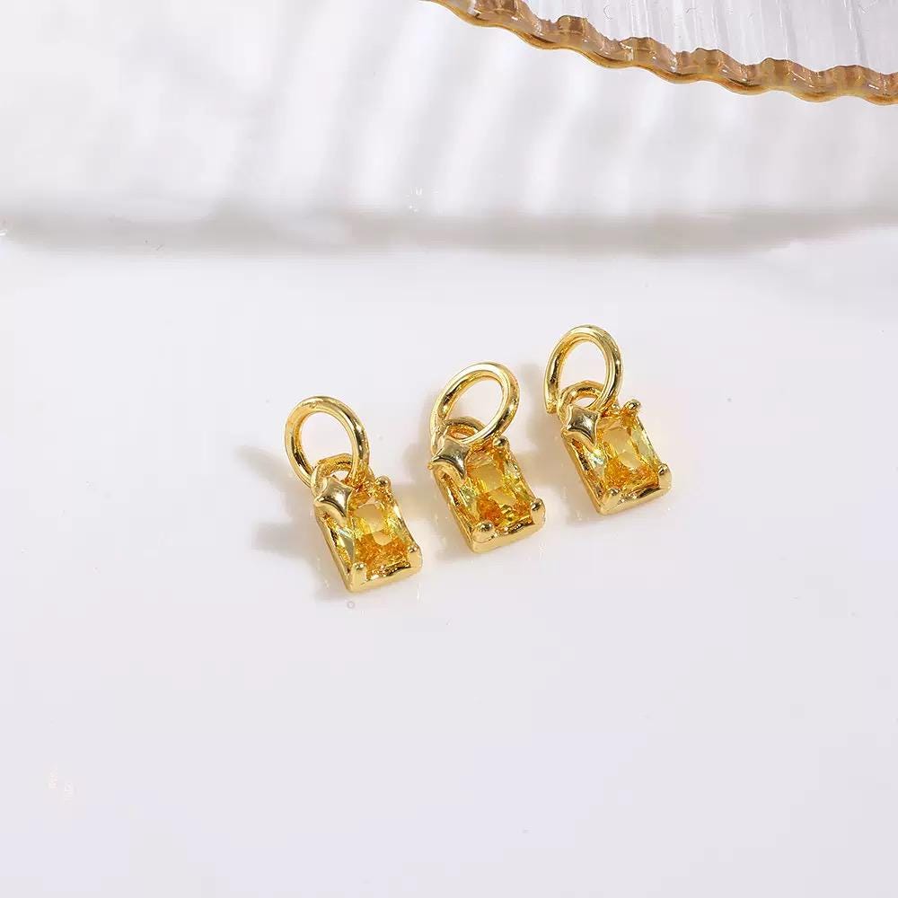 18K Gold CZ Rectangle Charms | Mini Crystal Bar Pendants for Necklaces & DIY Jewelry