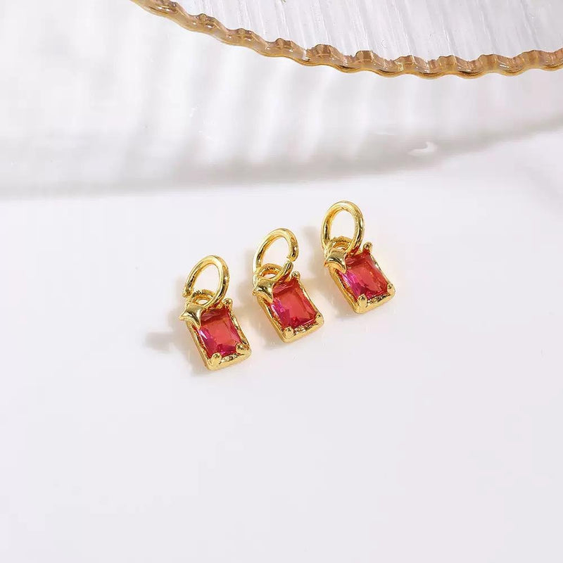 18K Gold CZ Rectangle Charms | Mini Crystal Bar Pendants for Necklaces & DIY Jewelry