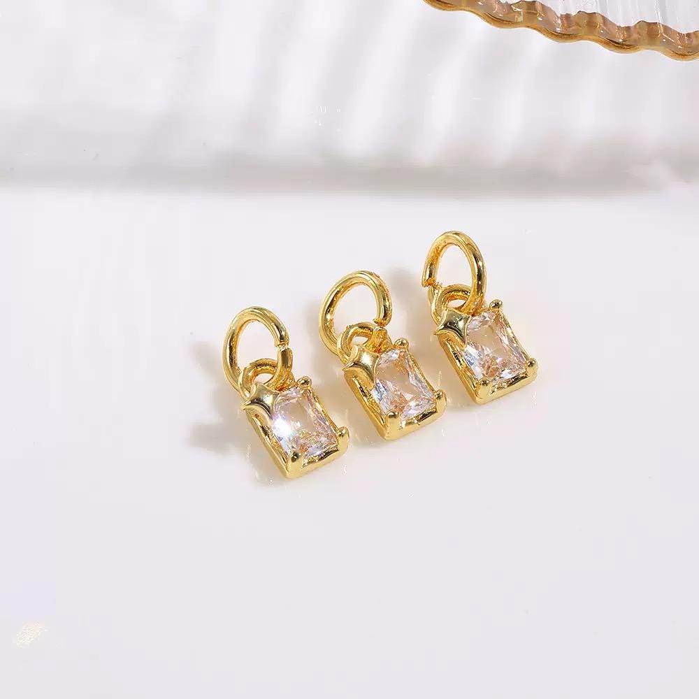 18K Gold CZ Rectangle Charms | Mini Crystal Bar Pendants for Necklaces & DIY Jewelry