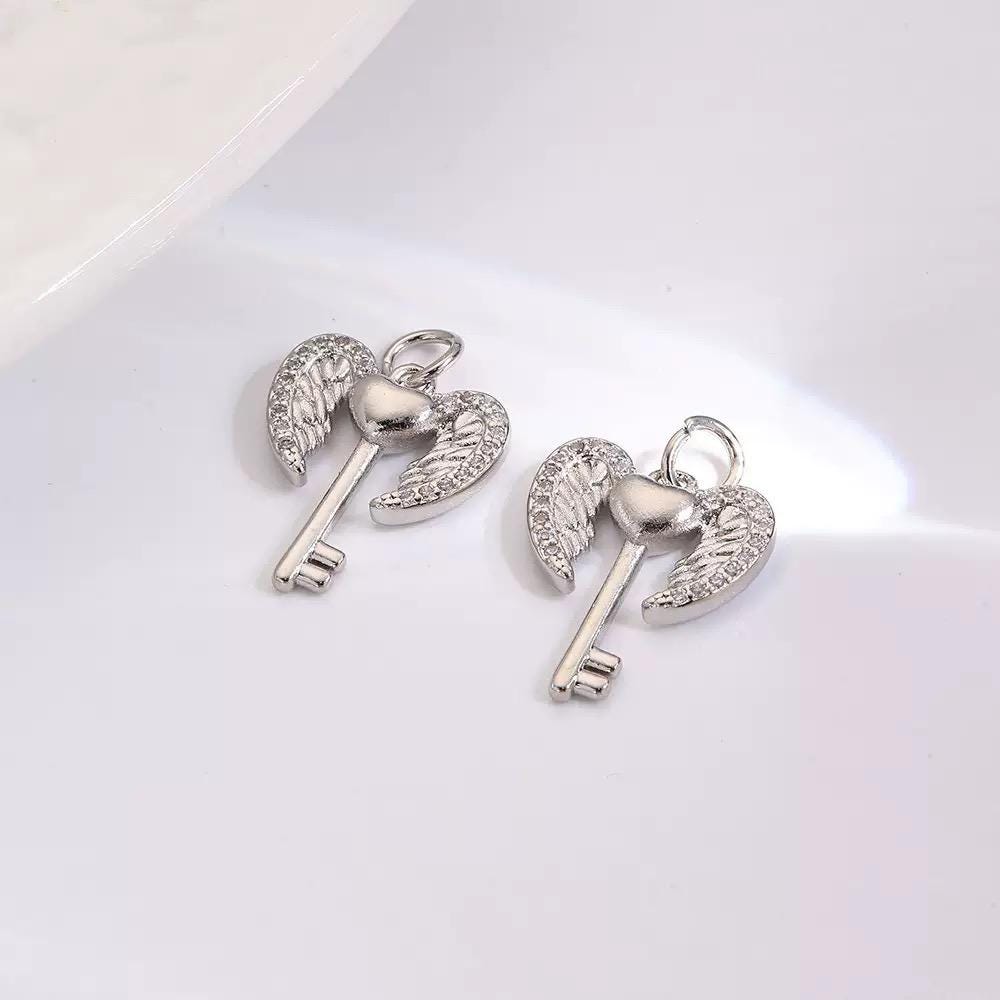 Gold & Silver Charm Set | Cross, Angel Key, Heart , Crystal Pendant Charms for Necklaces , Bracelets