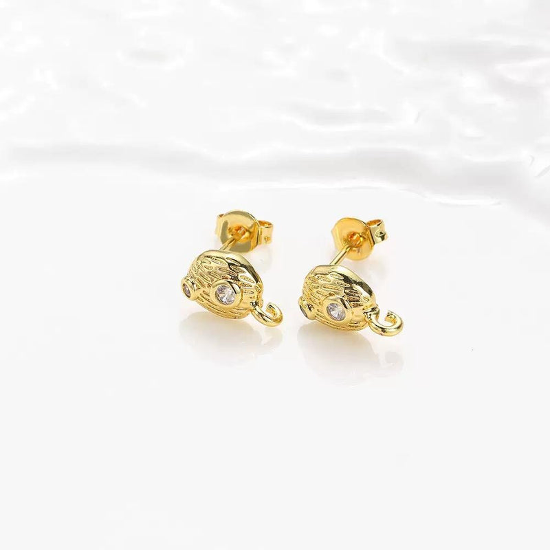 Gold Heart Stud Earrings with CZ | Dangle Ready Connector Studs for DIY Jewelry