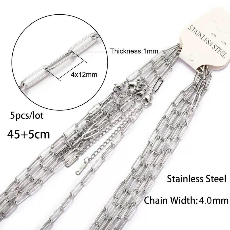 18K Gold Plated Paperclip Chain Necklace | 4mm x 12mm Stainless Steel Link Chain