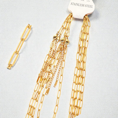 18K Gold Plated Paperclip Chain Necklace | 4mm x 12mm Stainless Steel Link Chain