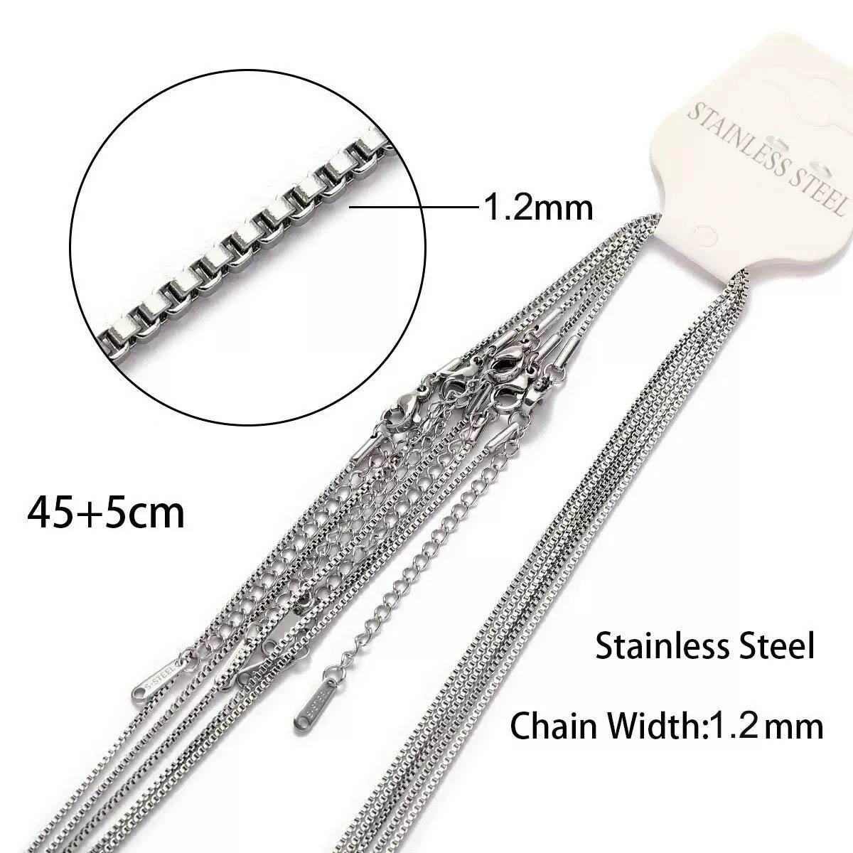 18K Gold Plated Stainless Steel Box Chain Necklace 1.2mm | 45+5cm Extension | DIY Jewelry Chain