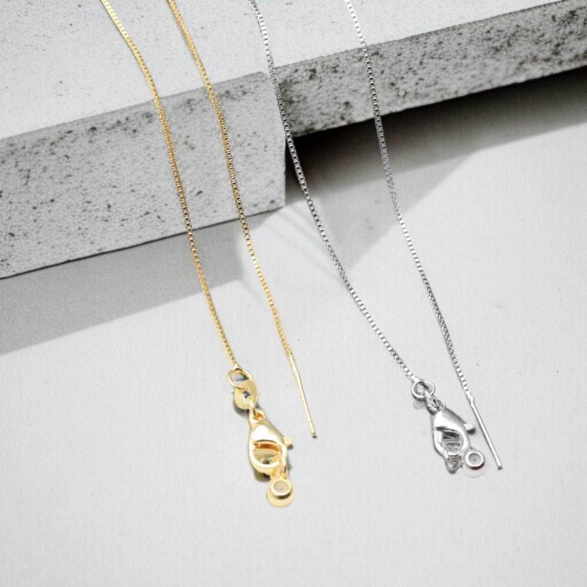18K Gold Threader Chain Necklace 0.8mm | Box Chain Threader