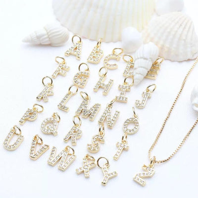 18K Gold Initial Letter Charms, CZ Alphabet Charms, AZ Gold Letter Pendant for Necklaces & Bracelets