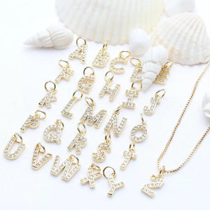 18K Gold Initial Letter Charms, CZ Alphabet Charms, AZ Gold Letter Pendant for Necklaces & Bracelets
