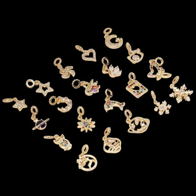 18K Gold Plated Charm Set | CZ Star Heart Moon Planet Charms for Jewelry