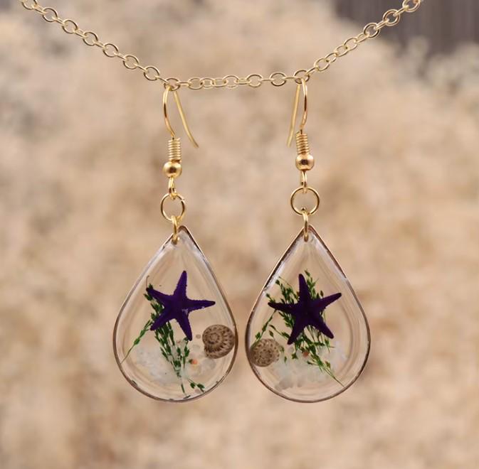 Resin Starfish Earrings | Ocean Inspired Teardrop Jewelry | Handmade Coastal Earrings | Beach Resin Jewelry