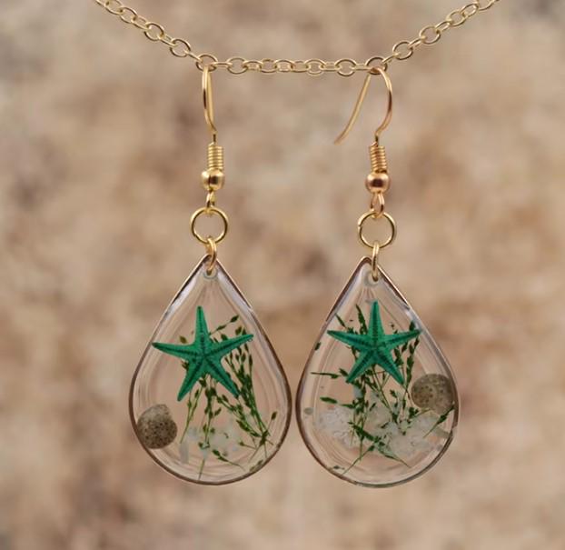 Resin Starfish Earrings | Ocean Inspired Teardrop Jewelry | Handmade Coastal Earrings | Beach Resin Jewelry