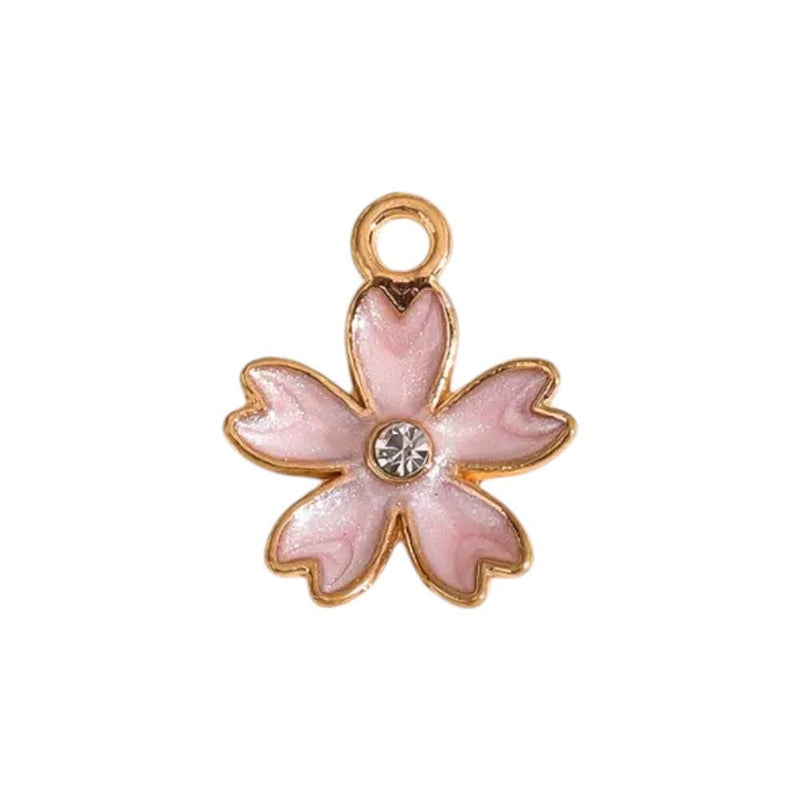 Enamel Flower Charms | Gold Tone Floral Pendants | Crystal Center Charms