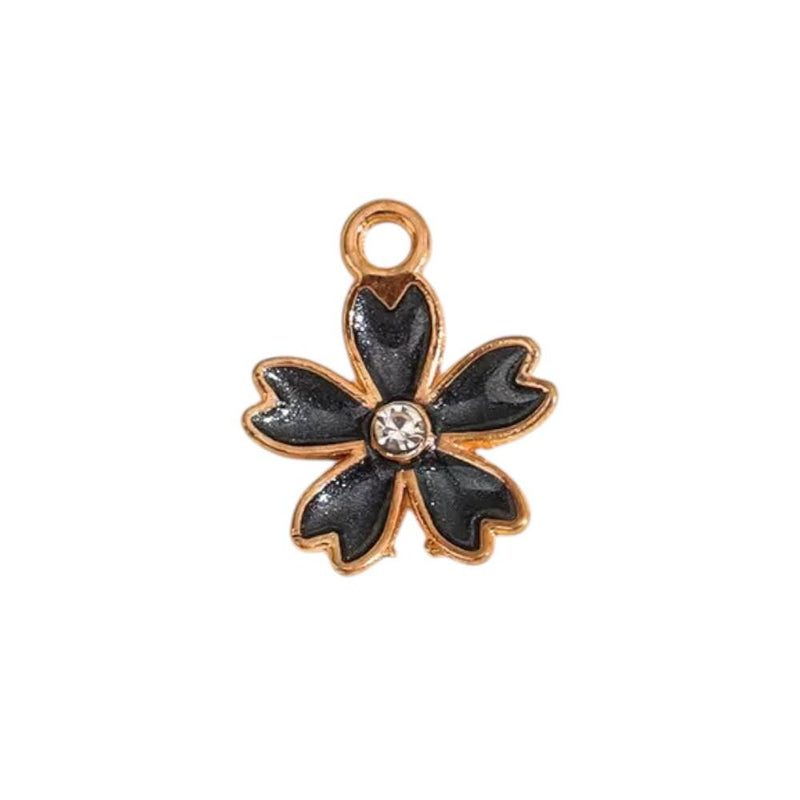 Enamel Flower Charms | Gold Tone Floral Pendants | Crystal Center Charms