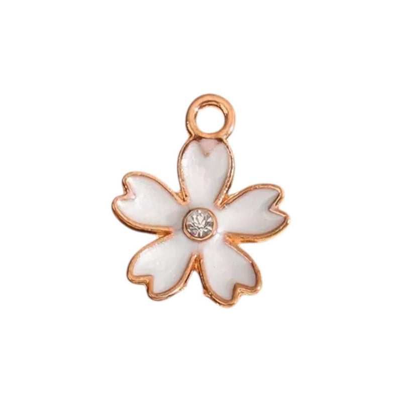 Enamel Flower Charms | Gold Tone Floral Pendants | Crystal Center Charms