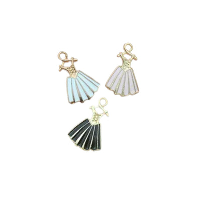 Enamel Dress Charms | Gold Tone Gown Pendants | Fashion Dress Charms