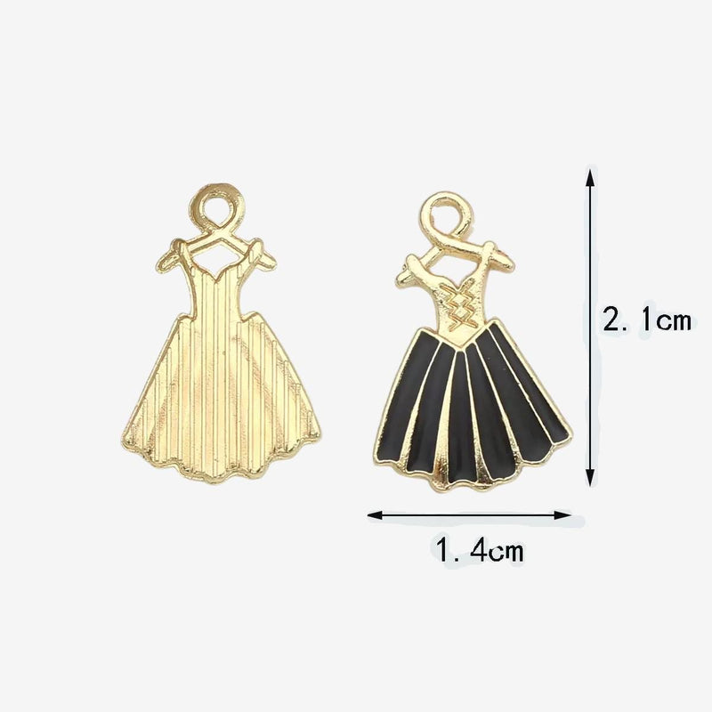 Enamel Dress Charms | Gold Tone Gown Pendants | Fashion Dress Charms