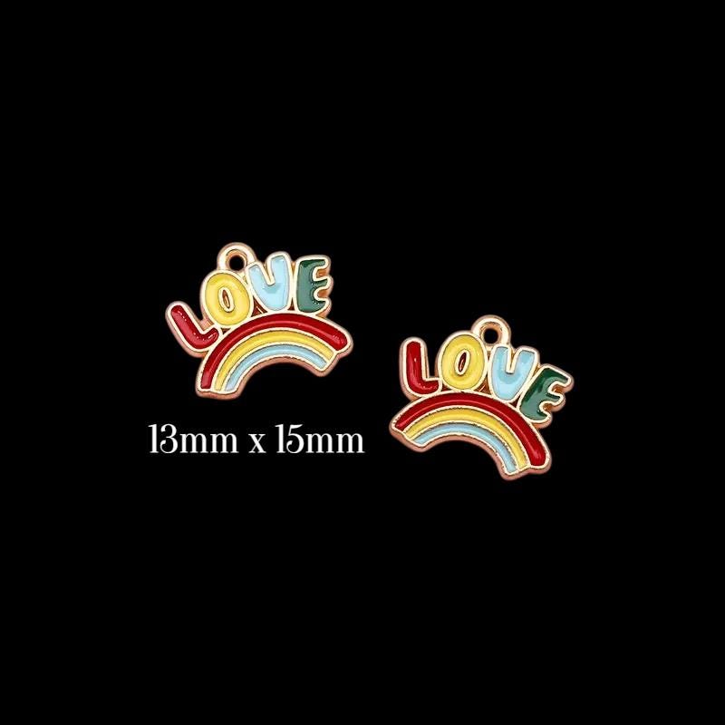 Gold Plated Rainbow Charms | Happy Love Lucky Enamel Pendants