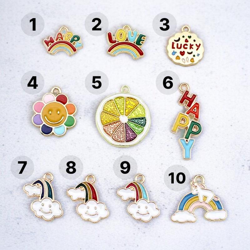 Gold Plated Rainbow Charms | Happy Love Lucky Enamel Pendants