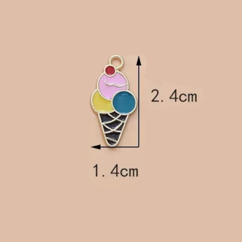 Gold Plated Enamel Charms | Kawaii Ice Cream, Flower Pendants