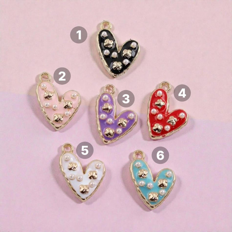 Gold Plated Enamel Heart Charm | Faux Pearl Jewelry Pendant