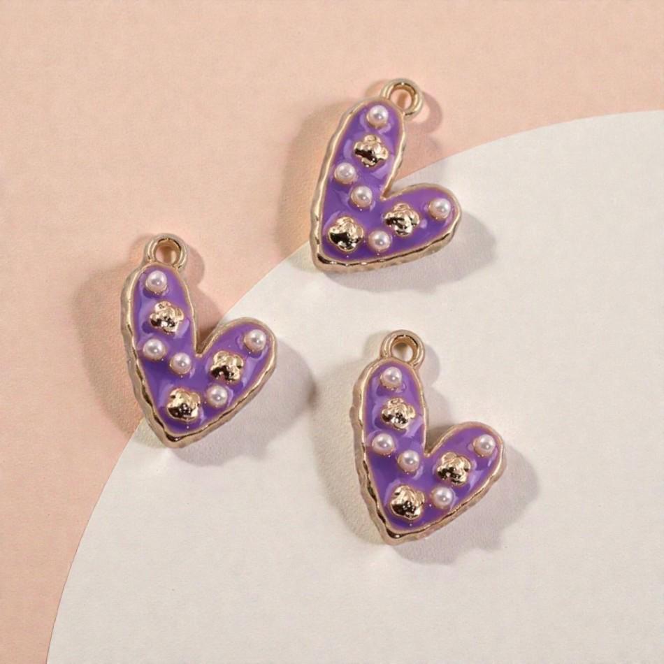 Gold Plated Enamel Heart Charm | Faux Pearl Jewelry Pendant