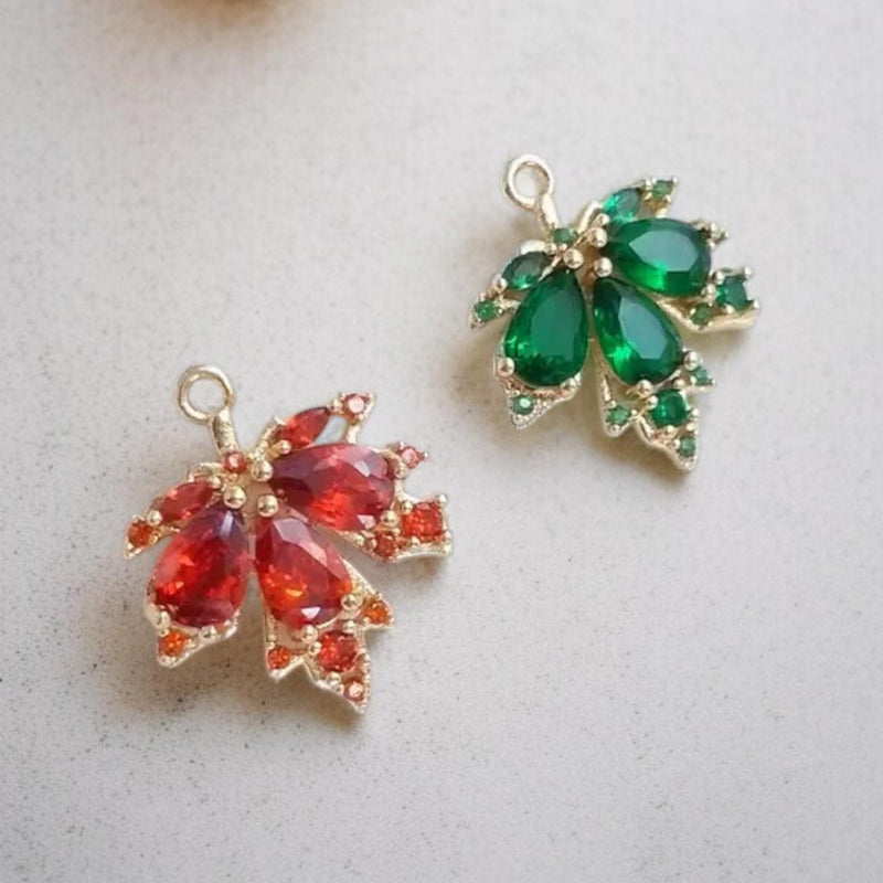 Gold Plated Crystal Maple Leaf Charm | Jewel Tone Pendant