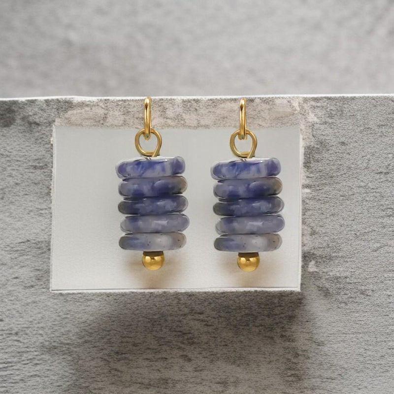 Gold Plated Stone Charms | Stacked Disc Pendants