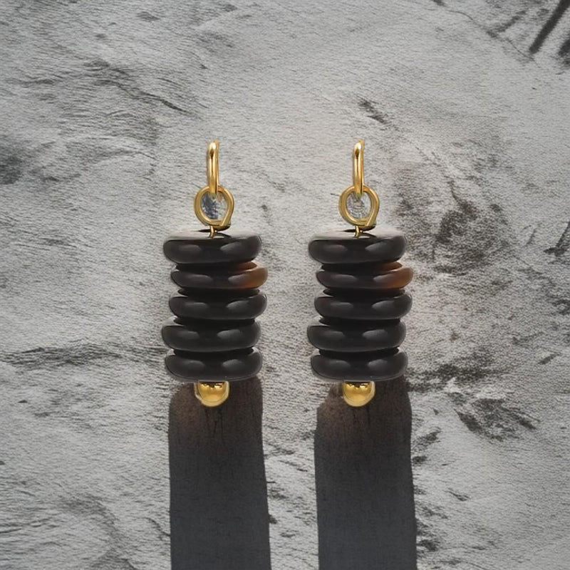 Gold Plated Stone Charms | Stacked Disc Pendants