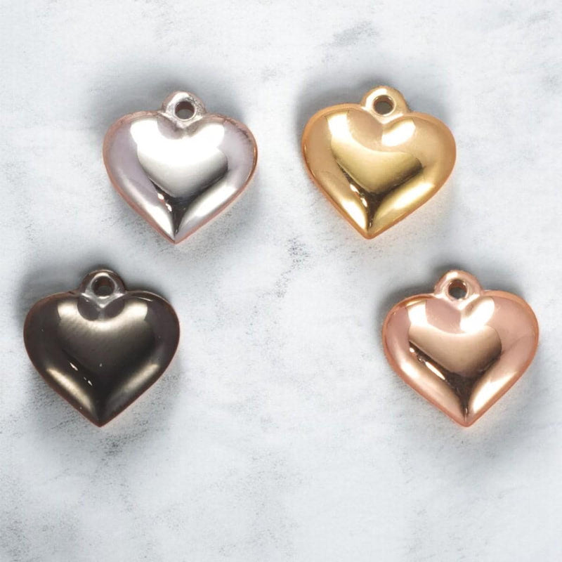 Gold Plated Puffy Heart Charms | Stainless Steel Heart Pendants | 12mm 14mm 16mm |