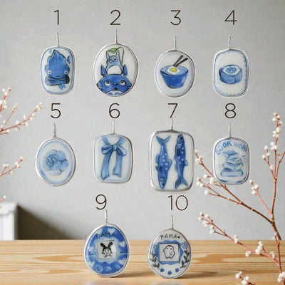 DIY Porcelain Charms, Blue Enamel Pendants, Hand Painted Style