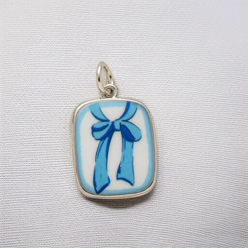 DIY Porcelain Charms, Blue Enamel Pendants, Hand Painted Style