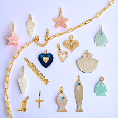 Gold Plated Charm Collection, Heart, Star, Shell, Fish - Cross Charms, Enamel Pendants