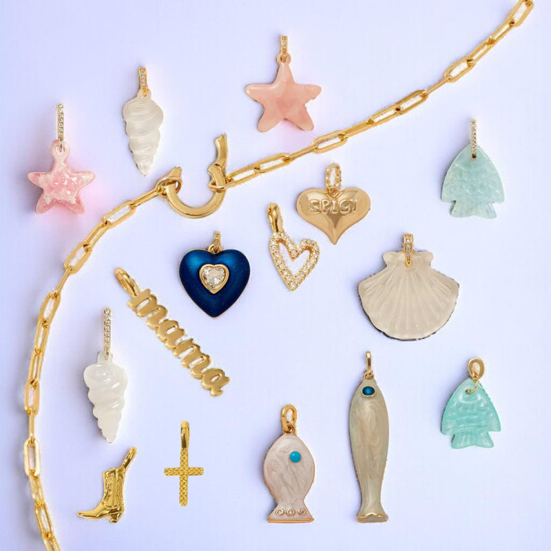 Gold Plated Charm Collection, Heart, Star, Shell, Fish - Cross Charms, Enamel Pendants