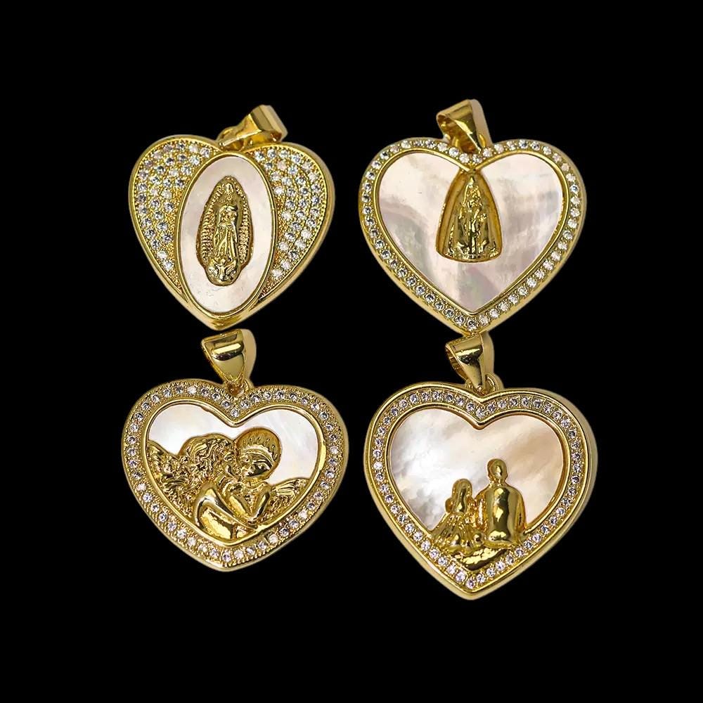 Gold Plated Mother of Pearl Charms, Heart Cross Butterfly Clover Religious Charms