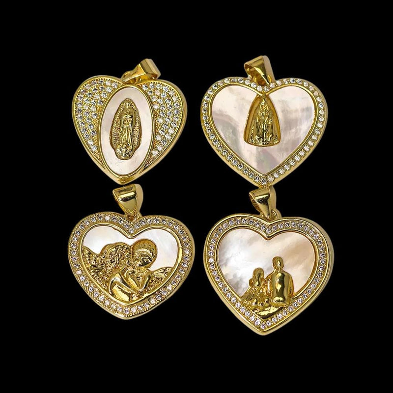 Gold Plated Mother of Pearl Charms, Heart Cross Butterfly Clover Religious Charms