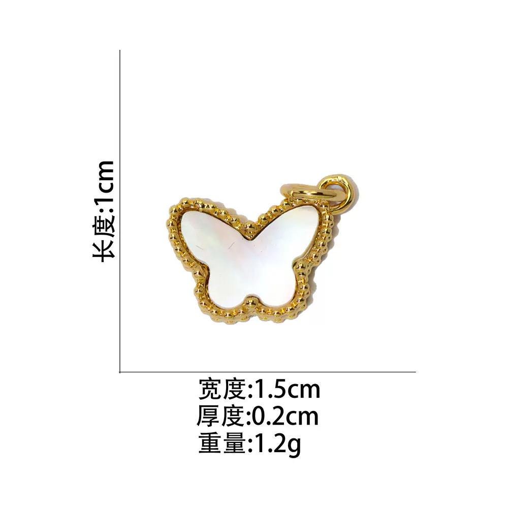 Gold Plated Mother of Pearl Charms, Heart Cross Butterfly Clover Religious Charms